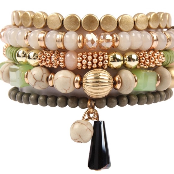 Modern Boho Green Stone & Acrylic Bracelet Stack - Picture 7 of 7